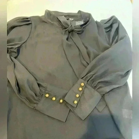 NWT - Allegra K Sheer Black Blouse w/gold button accents and bow (Size XL) - Picture 8 of 12